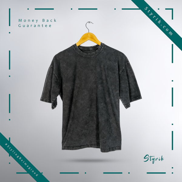 Acid Wash Black Drop Shoulder Tee