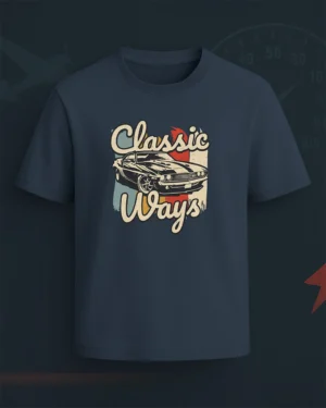 Classic Ways Vintage Car Deep Ash Blue T-Shirt