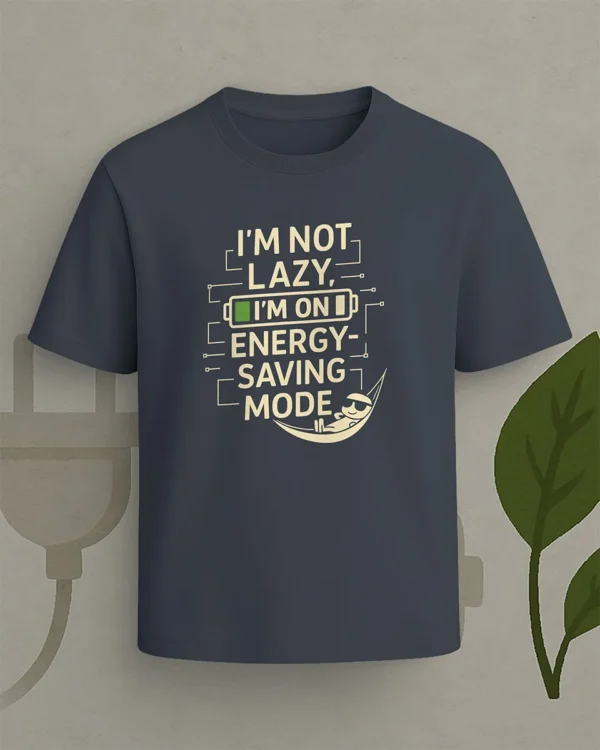 "I'm Not Lazy" Graphic Tee – Energy Saver Edition (Deep Charcoal Navy)