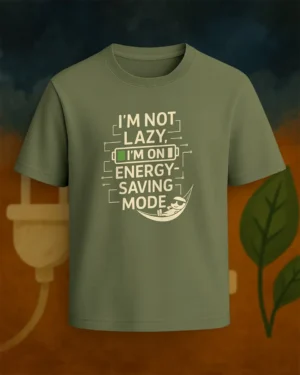 "I'm Not Lazy" Graphic Tee – Energy Saver Edition (Military Olive)