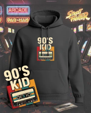 Retro Vibes 90's Kid Hoodie - Black