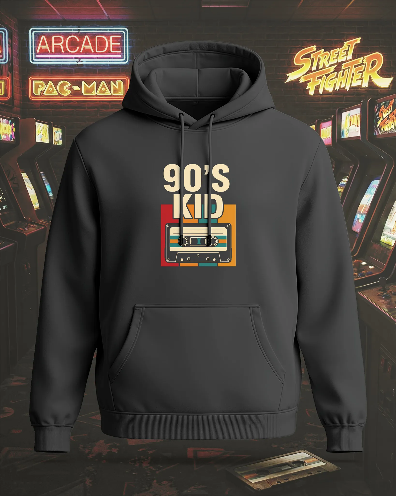 Retro Vibes 90's Kid Hoodie - Black
