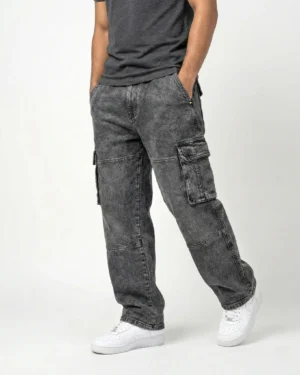 Premium Acid Wash Cargo Baggy Pant – Ash
