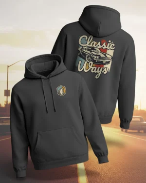 Classic Ways Retro Car Graphic Hoodie – Black