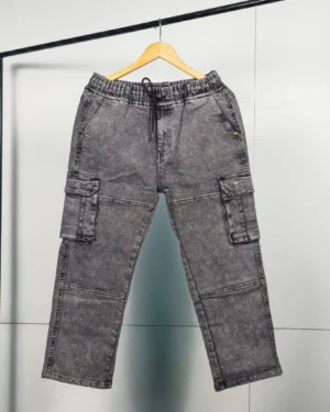 Alternative view of Premium Acid Wash Cargo Baggy Pant – Ash