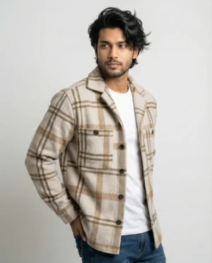 Beige Plaid Flannel Shacket