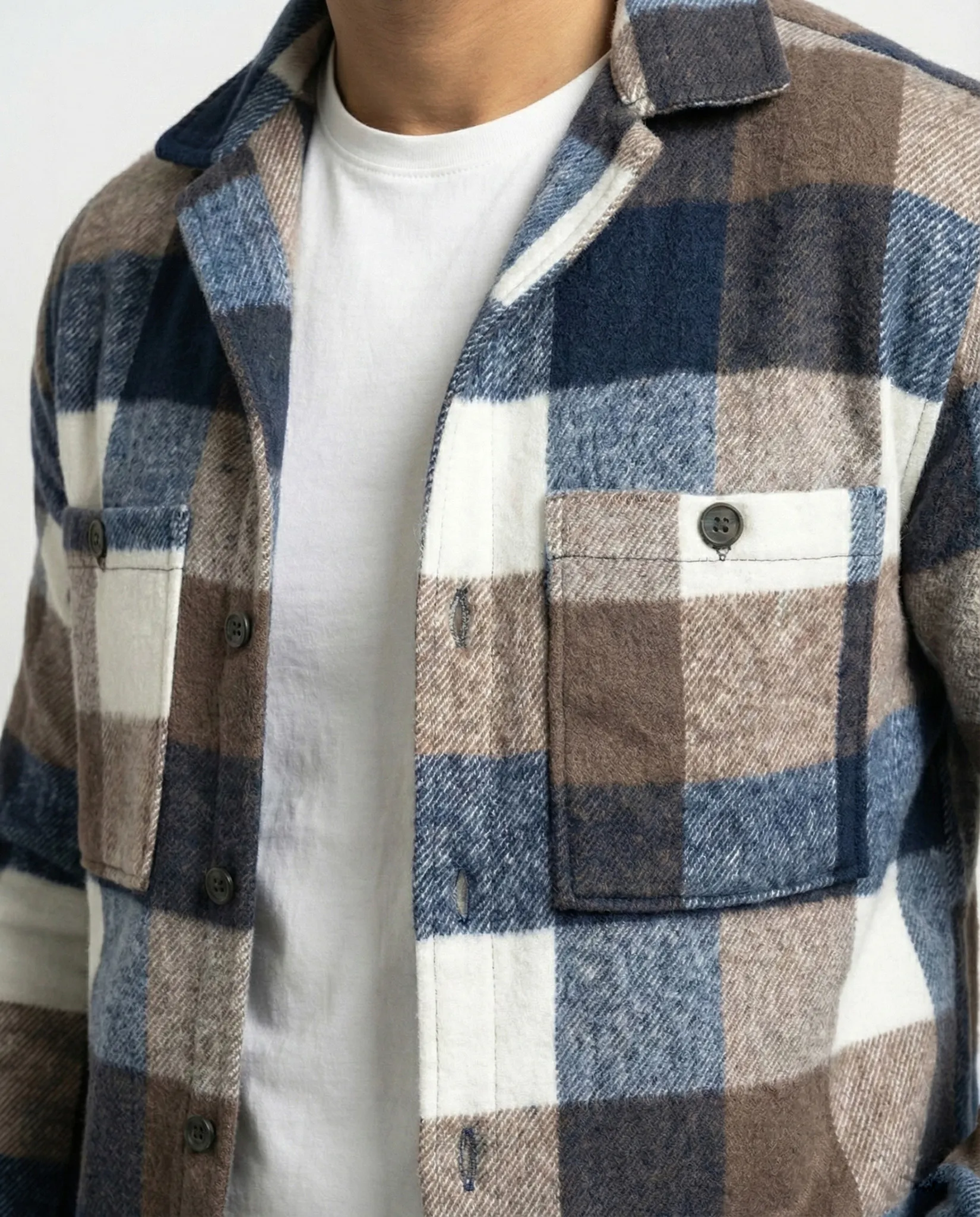 Blue & Brown Plaid Flannel Shacket - Image 2