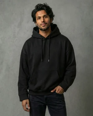 Drop-Shoulder Black Hoodie