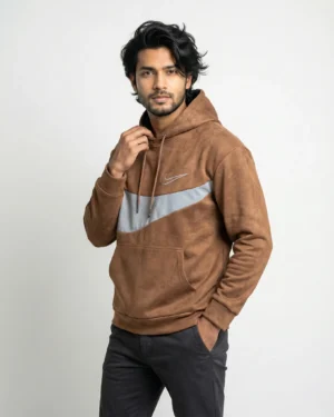 Chest Stripe Swoosh Hoodie – Brown