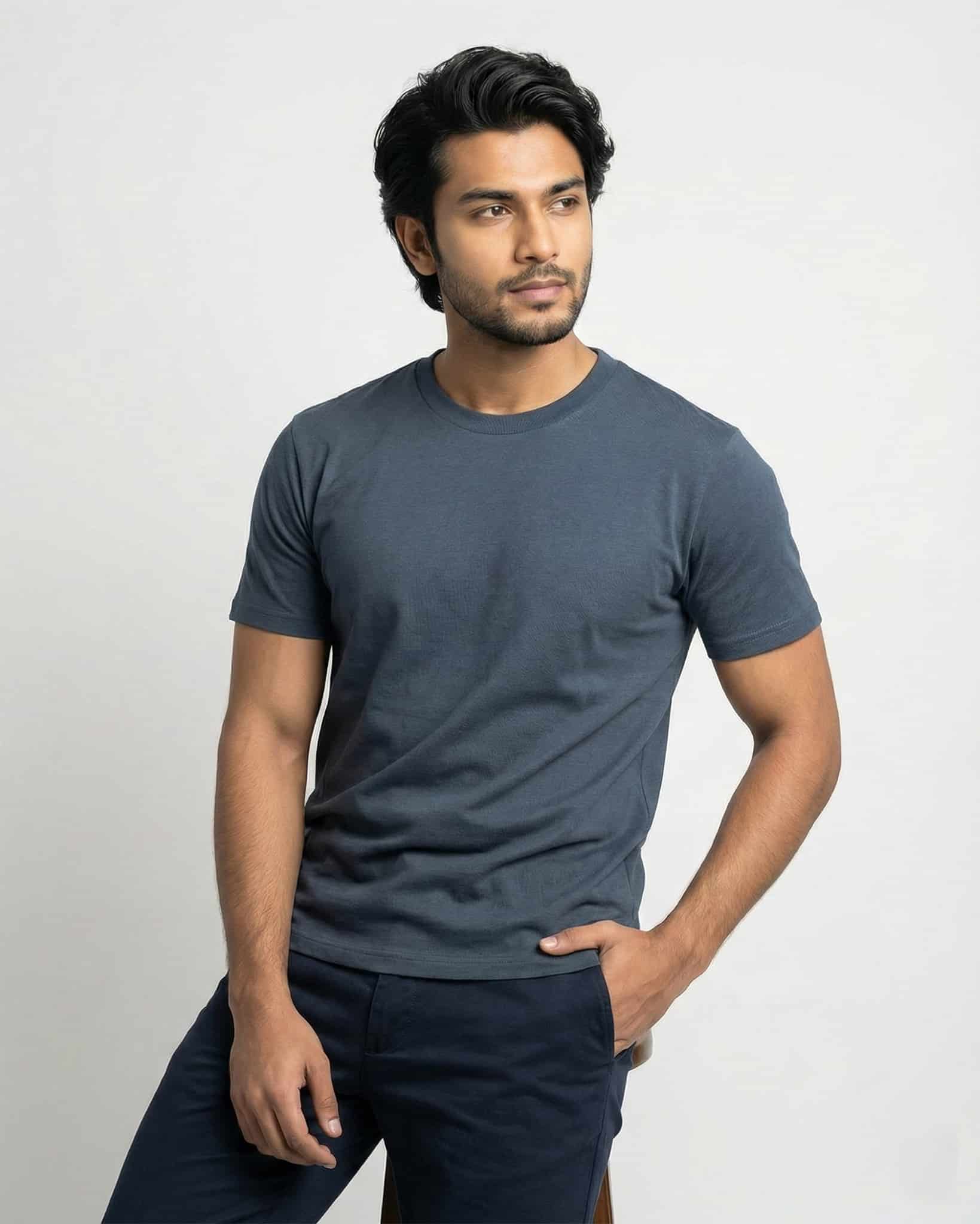 Deep Ash Blue Crew Tee (Regular Fit)