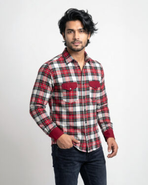 Men’s Red Plaid Check Casual Shirt (Full Sleeve)