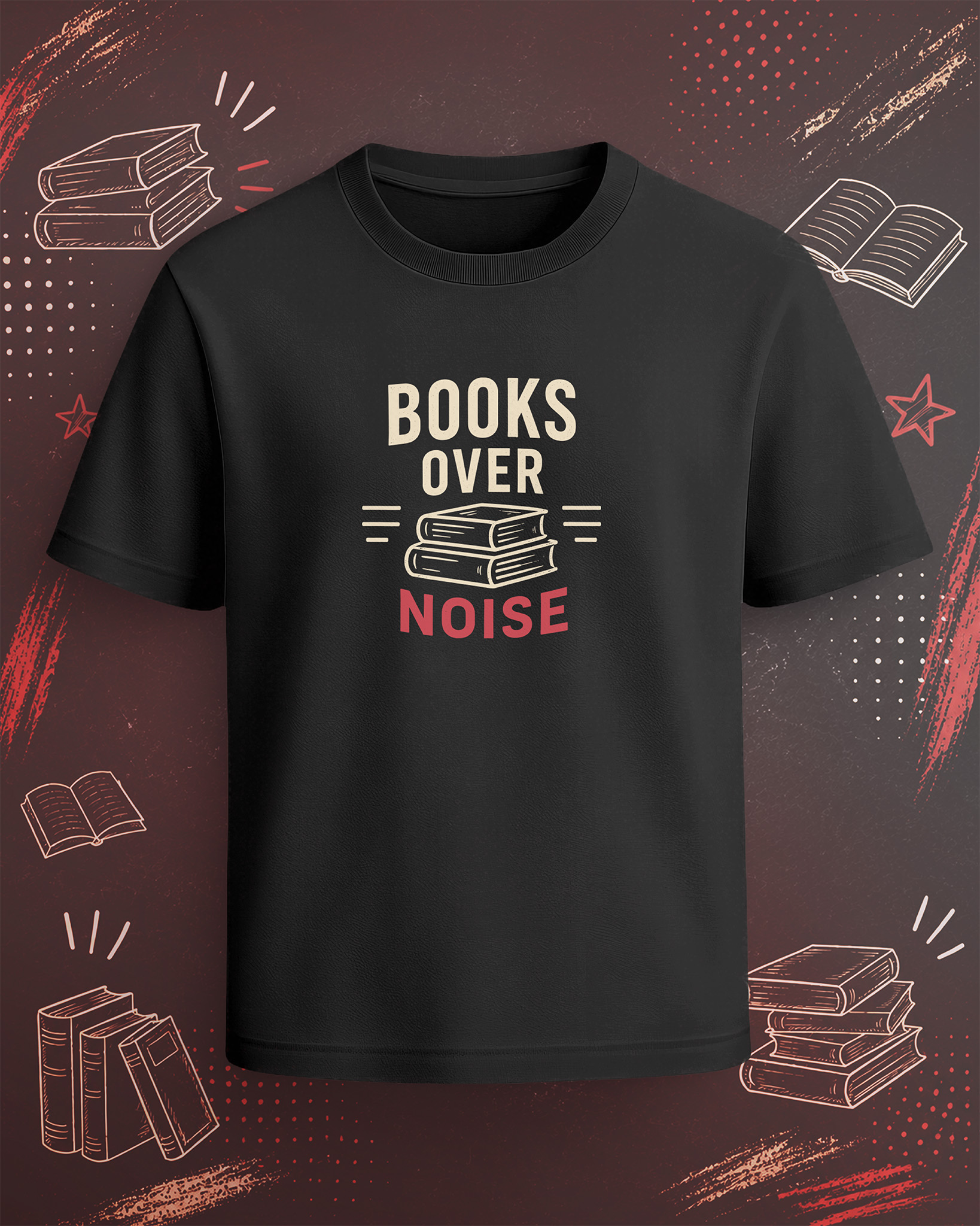 Books Over Noise T-Shirt (Regular Fit) – Black